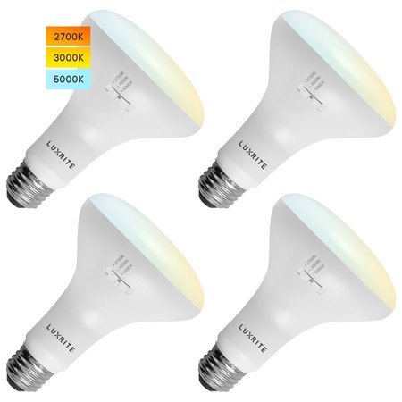 LUXRITE BR30 LED Light Bulbs 9W (65W Equivalent) 850LM Dimmable E26 Base 4-Pack LR31857-4PK